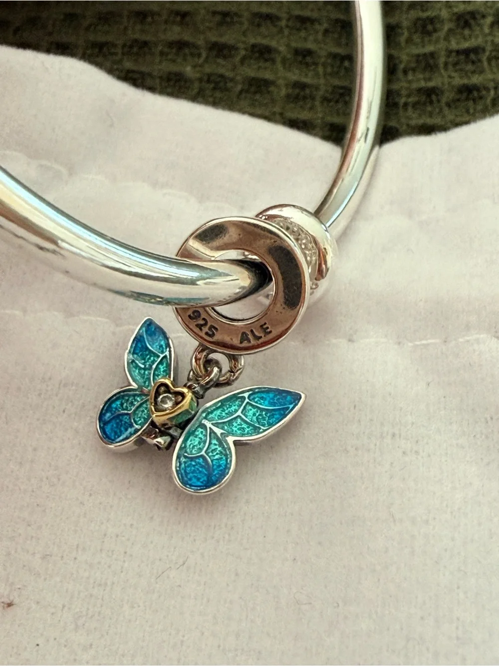 Pandora Blue Green Enamel Butterfly Dangle Charm